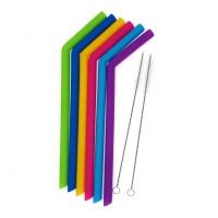 Sedex Factory barware custom color silicone straw FDA safe foldable silicone straw with brush